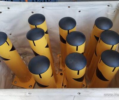 Steel Safety Bollard W/Chain Slots & Removable Cap, 4.5"D x 24"H