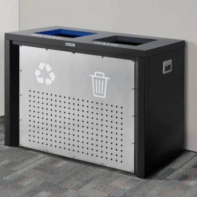 Two-Stream Recycling & Trash Station, 72 Gallon, Black