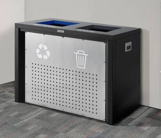 Two-Stream Recycling & Trash Station, 72 Gallon, Black