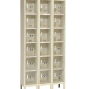 3 Tier 6 Door (18 doors) Clear View Locker, 36"W x 15"D x 78"H, Tan