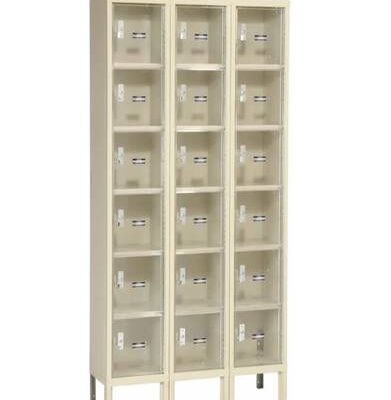 3 Tier 6 Door (18 doors) Clear View Locker, 36"W x 15"D x 78"H, Tan