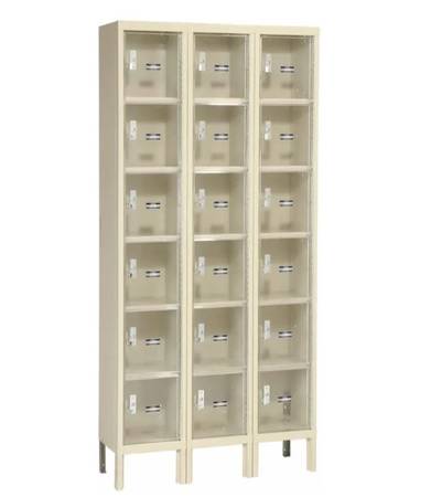 3 Tier 6 Door (18 doors) Clear View Locker, 36″W x 15″D x 78″H, Tan
