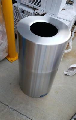 Aluminum Round Open Top Trash Can, 35 Gallon, Satin Clear