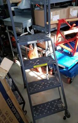 4 Step Folding Rolling Ladder Stand - Perforated Tread 350lb cap