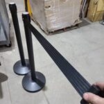 Retractable Belt Barrier, 40" Black Post, Black Belt - Pkg Qty 2