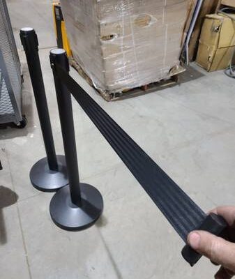 Retractable Belt Barrier, 40" Black Post, Black Belt - Pkg Qty 2