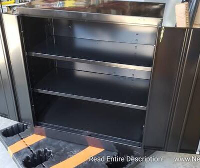 Tennsco 18" x 36" x 42" Black Half Height Storage Cabinet w Solid Doors