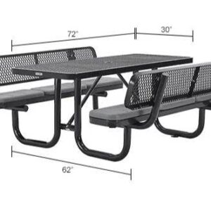 6' Rectangular Picnic Table w/ Backrests Mesh Coated Black