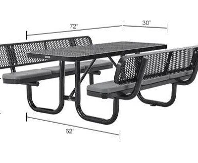 6' Rectangular Picnic Table w/ Backrests Mesh Coated Black