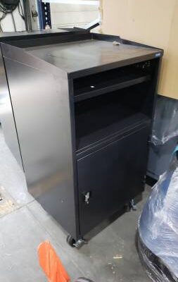 Rolling Secure Mobile Podium Workstation, Black, Assembled