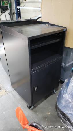 Rolling Secure Mobile Podium Workstation, Black, Assembled