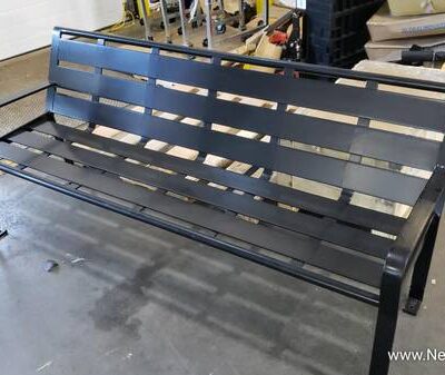 Black 72" Outdoor Slat Steel Park Bench with Back