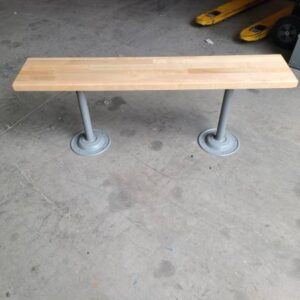 Locker Bench Hardwood Top w/Steel Tube Pedestals Bolt Down 48x 9.5x17