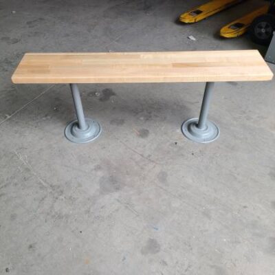 Locker Bench Hardwood Top w/Steel Tube Pedestals Bolt Down 48x 9.5x17