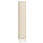 School Gym Locker 3 Tier Single Wide Unassembled Tan 12x12x60