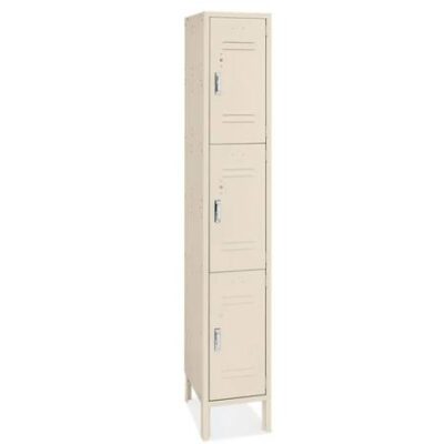 School Gym Locker 3 Tier Single Wide Unassembled Tan 12x12x60