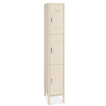 School Gym Locker 3 Tier Single Wide Unassembled Tan 12x12x60