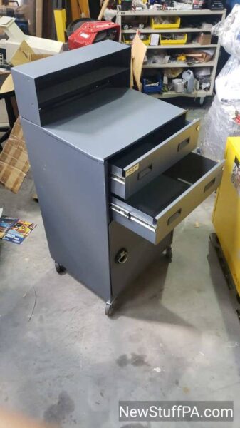 Durham Mfg. Mobile Cabinet Desk, 2 Lockable Drawers, 23″W x 20″D, Gray